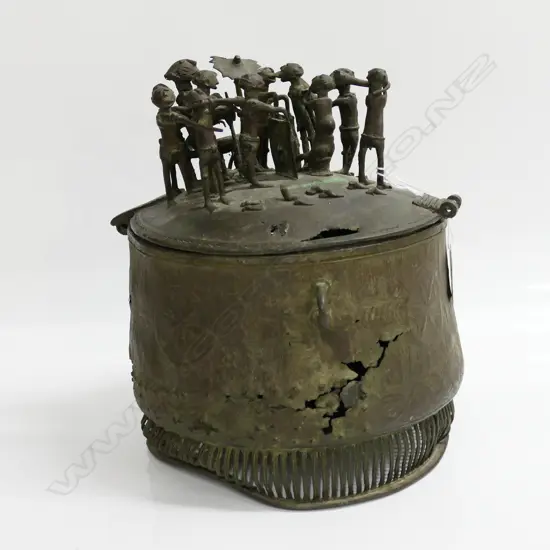 GHANA WEST AFRICAN CAST BRONZE ASHANTI VESSEL, H.250mm. Some distress