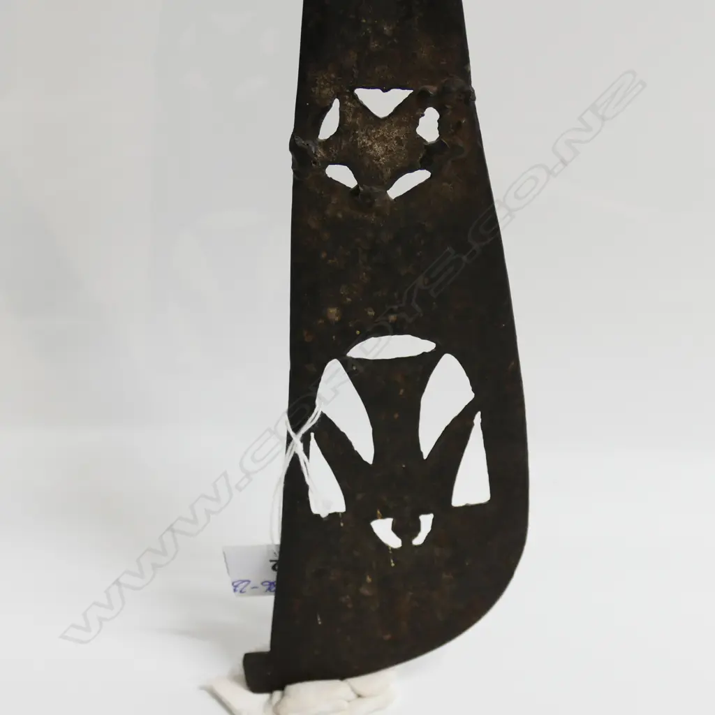 GHANA WEST AFRICAN LGE KNIFE handle with back to back double head forms. Bird & star pierced blade. L.630mm. Image 1++
