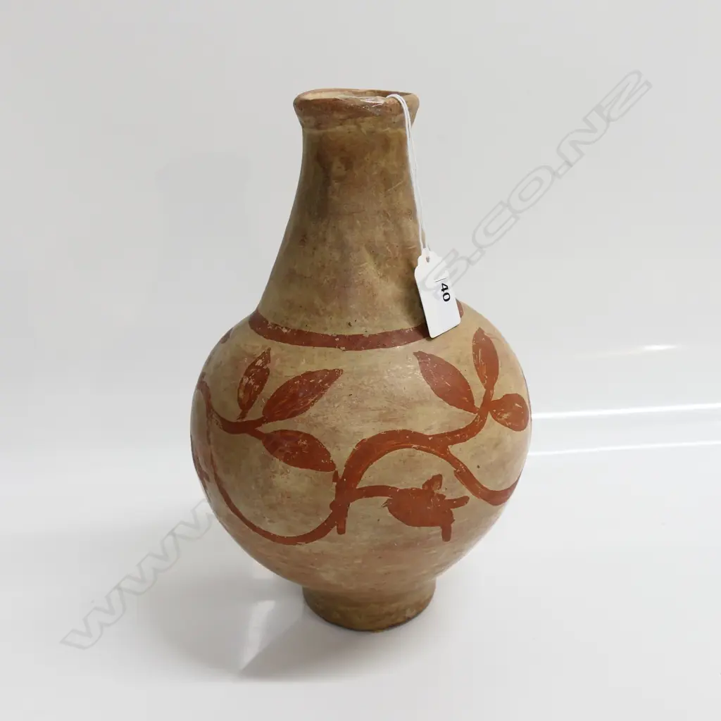 ANCIENT ? INCA? STYLE TERRACOTTA VASE red brush painted swirling vine design H.255mm. Image 1++