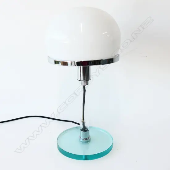 c.1980's Bauhaus table lamp originally designed by Wilhelm Wagenfeld and Carl Jacob Jucker in 1924. Re-released in 1976s by Metalarte