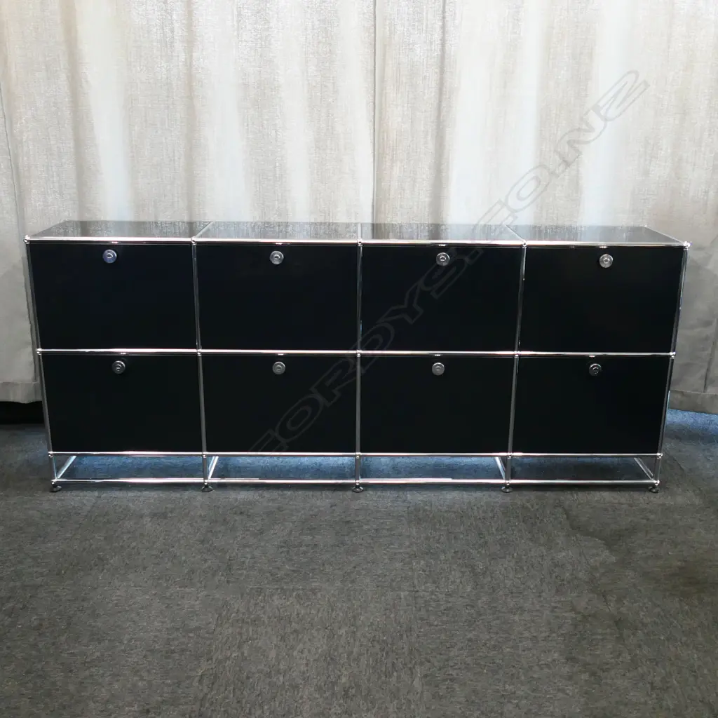 AUTHENTIC USM HALLER CHROME & BLACKENED STEEL 8 DOOR CABINET modular unit 2020 x 370 x 840mm Image 1++