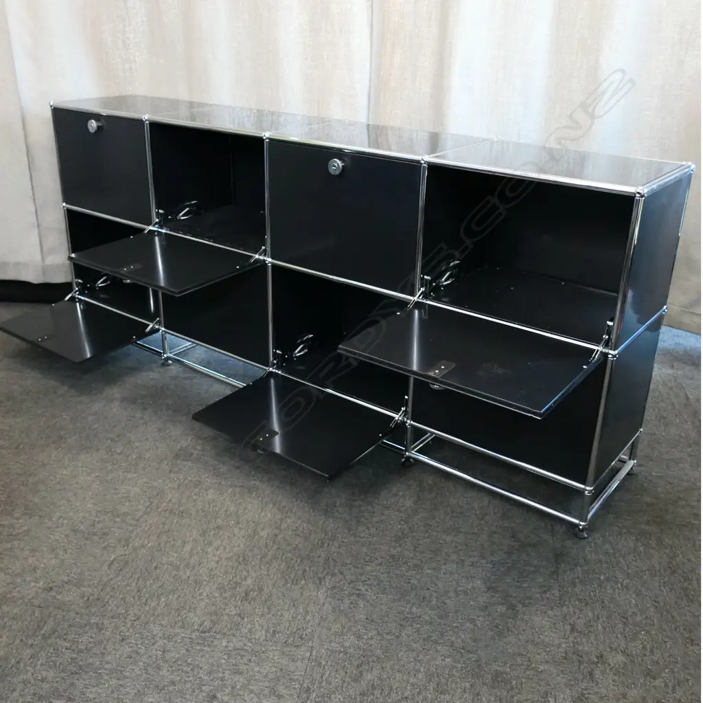 AUTHENTIC USM HALLER CHROME & BLACKENED STEEL 8 DOOR CABINET modular unit 2020 x 370 x 840mm Image 1++