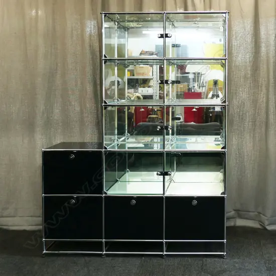 AUTHENTIC USM HALLER CHROME & BLACKENED STEEL 4 SOLID & 8 GLAZED DOORS 1520 x 385 x 1895mm