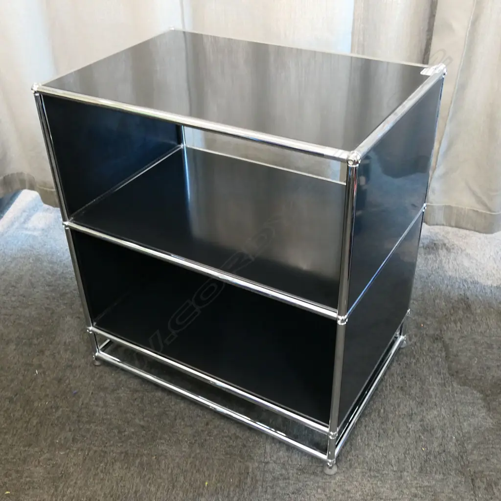 AUTHENTIC USM HALLER CHROME & BLACKENED STEEL 2 OPEN SECTION MODULAR CABINET 770 x 525 x 850mm Image 1++