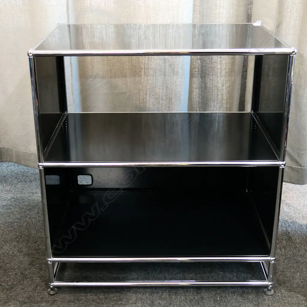 AUTHENTIC USM HALLER CHROME & BLACKENED STEEL 2 OPEN SECTION MODULAR CABINET 770 x 525 x 850mm Image 1++