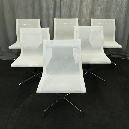 SET OF 6 VITRA 938-147 CHROME & WHITE MESH DESIGNER 'TASK' CHAIRS labelled