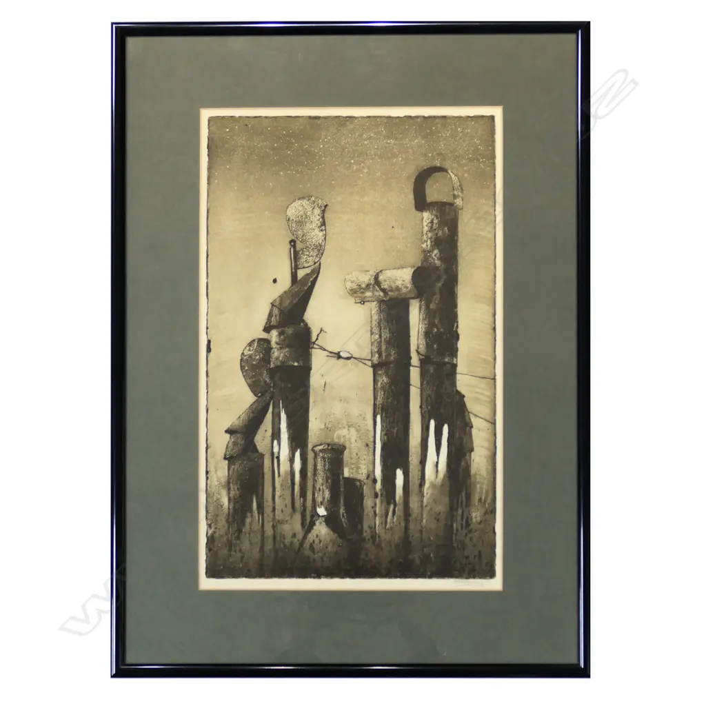 Jan A. Wieringa (1919-1994) Dutch surrealist etching untitled pole forms 410 x 250mm Image 1++