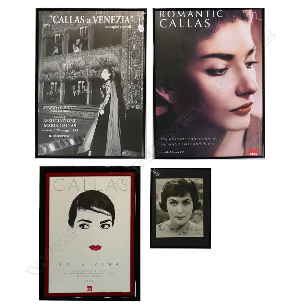 2 MARIA CALLAS FRAMED PRINTS, 'La Divina' & 'Callas a Venezia', EMI print, 700 x 500mm + reprint photo portrait Image 1++