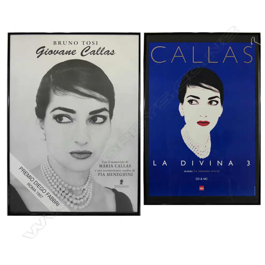 2 MARIA CALLAS POSTERS: 'La Divina 3' for EMI Classics framed. 940 x 640mm + other Image 1++