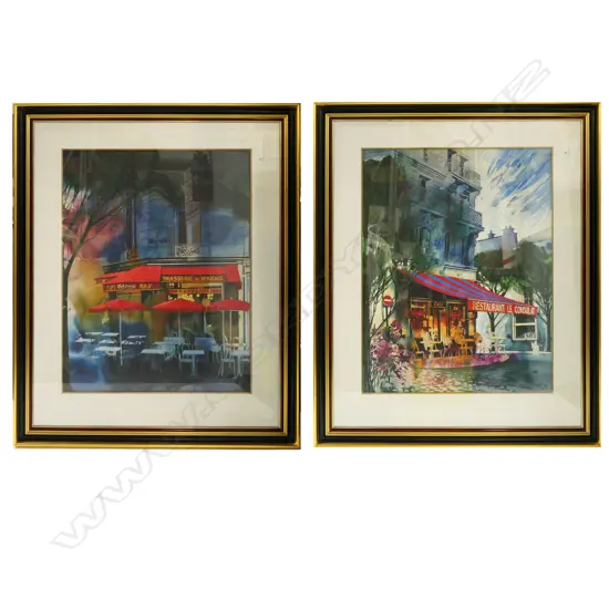 2 LARGE FRAMED MIKE FITZPATRICK (South African) PRINTS FRENCH STREET CAFE/RESTAURANT SCENES 1120 X 900mm