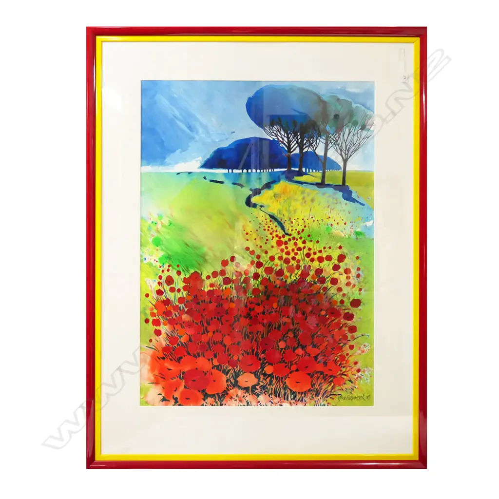 MIKE FITZPATRICK (South African)  UNTITLED FIELD OF POPPIES W/C & GOUACHE on paper. Signed & dated '93. 975 x 690mm Image 1++