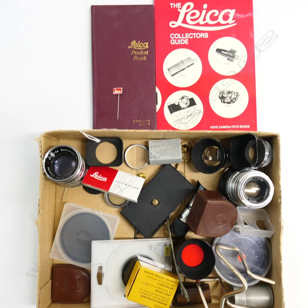 COLLECTION: LENS, LEICA BOOK, PINS, SMALL EQUIPMENT & OTHER PHOTOGRAPHIC ITEMS, additional photos added of lens Image 1++
