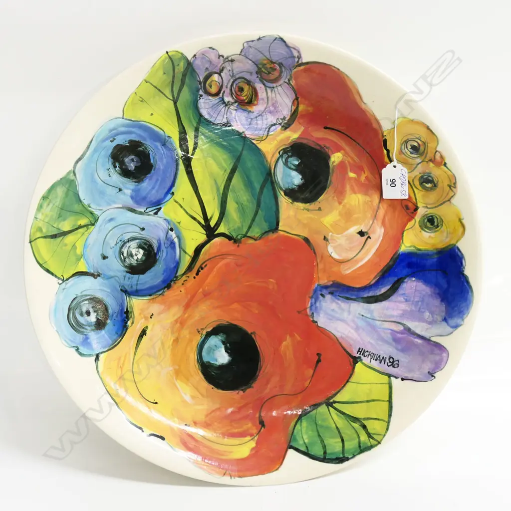 SOUTH AFRICAN 'HICKMAN '96 LARGE PLATTER BRIGHTLY GLAZED FLORALS Dia.425mm. Signed & dated Image 1++