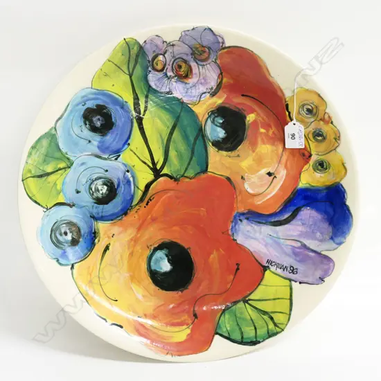 SOUTH AFRICAN 'HICKMAN '96 LARGE PLATTER BRIGHTLY GLAZED FLORALS Dia.425mm. Signed & dated