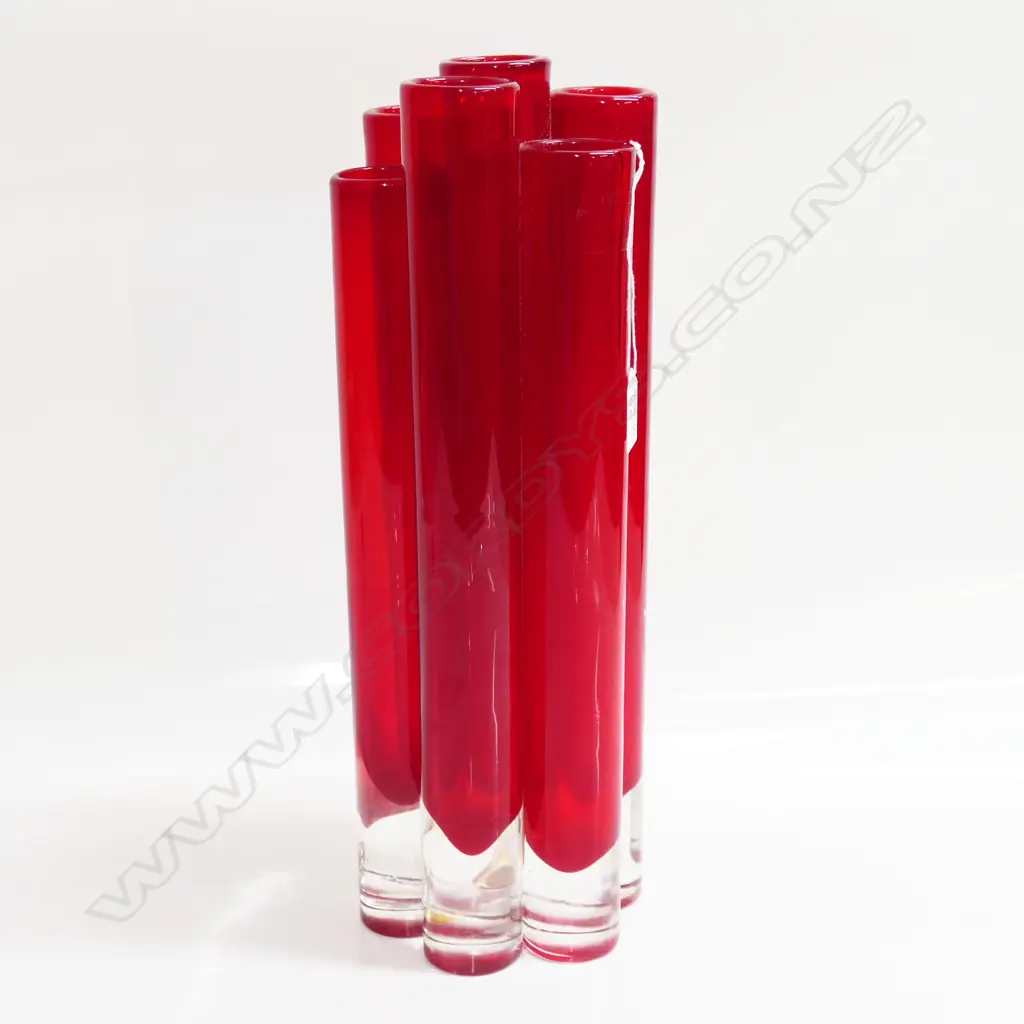 POLSPOTTEN (Dutch) 1980's/90's 7 connected CYLINDER RED GLASS VASE H.430mm Image 1++