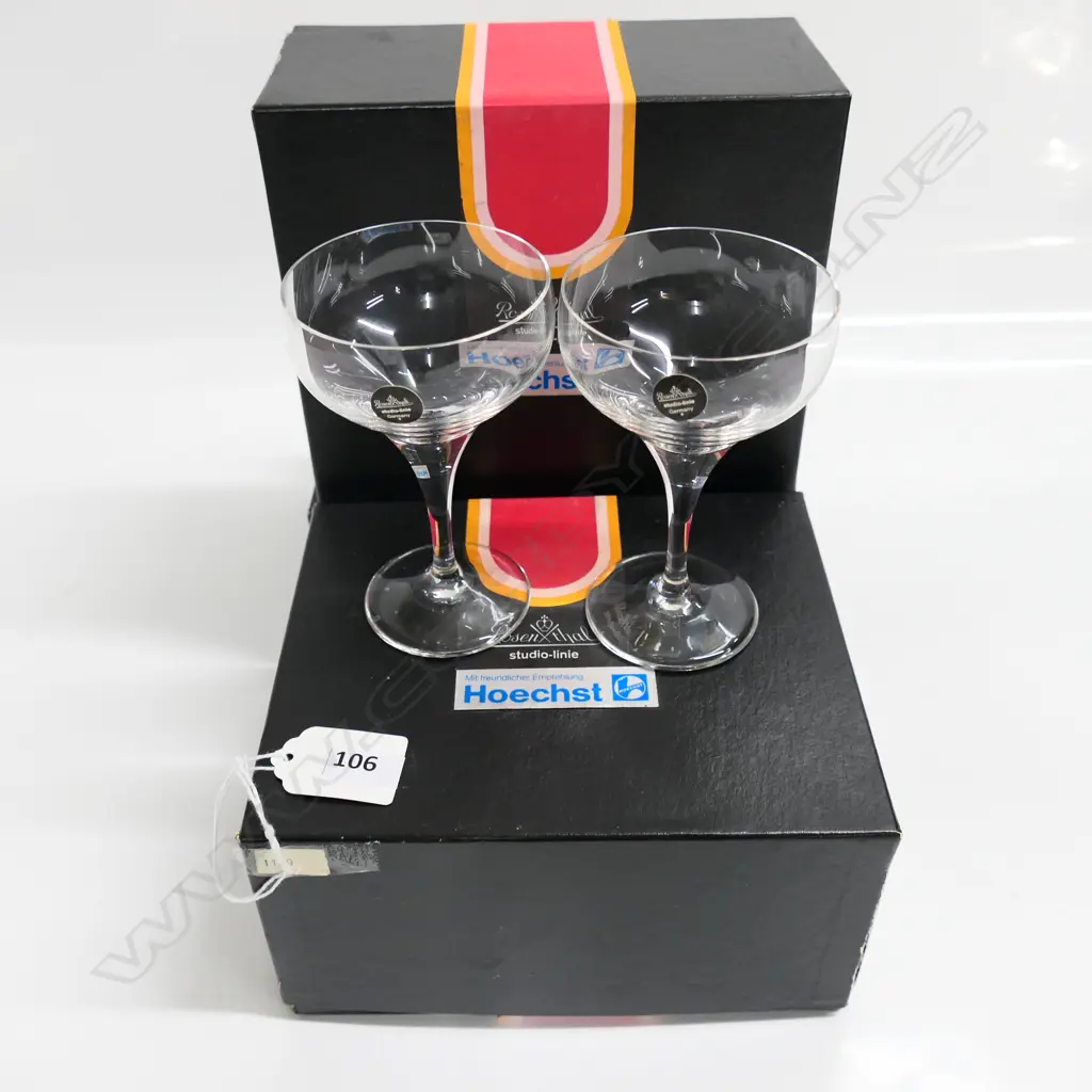 VINTAGE ROSENTHAL Studio-line SET 6 small champagne flutes glasses. Packed in prs in 3 original boxes. H.110mm Image 1++