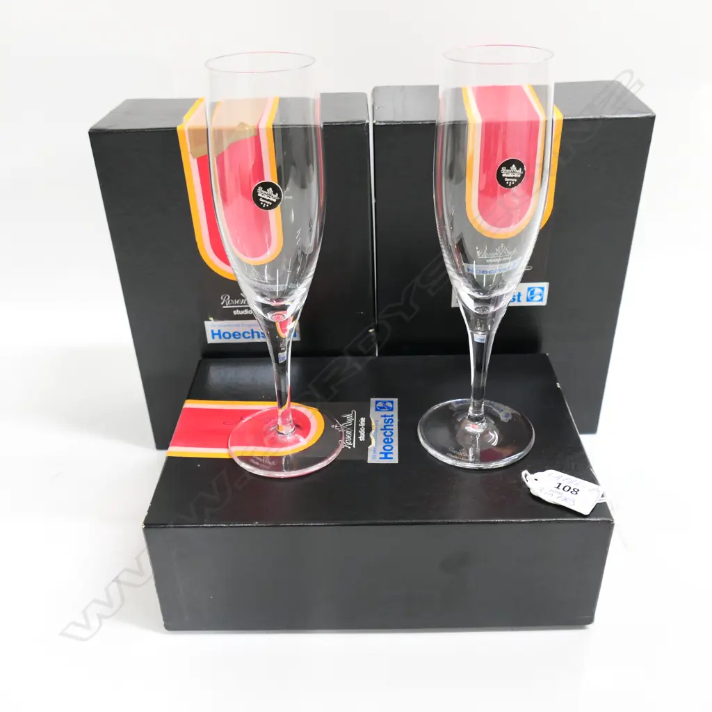 VINTAGE ROSENTHAL Studio-line SET 6 champagne flutes glasses. Packed in prs in 3 original boxes. H.200mm Image 1++
