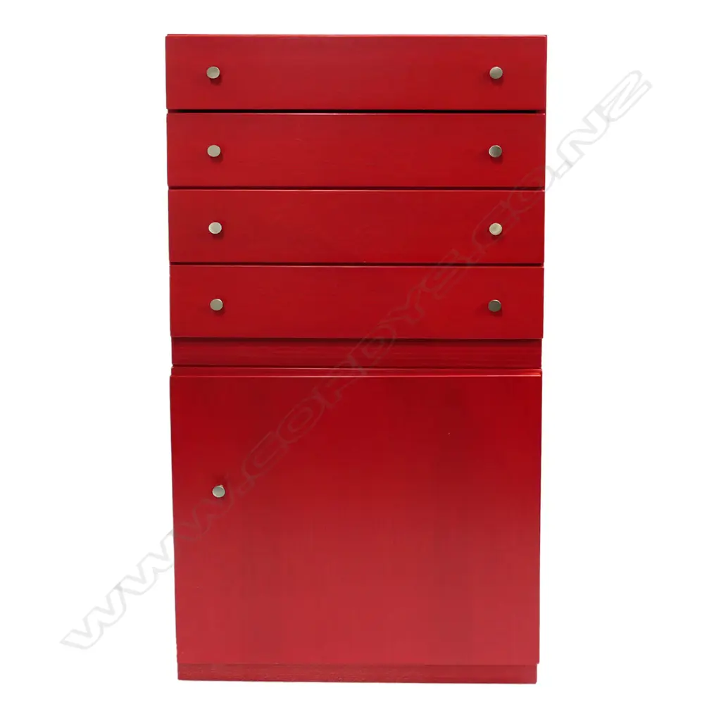 RED STORAGE CHEST 4 DRAWERS OVER CUPBOARD, 600 x 400 x 1190mm Image 1++