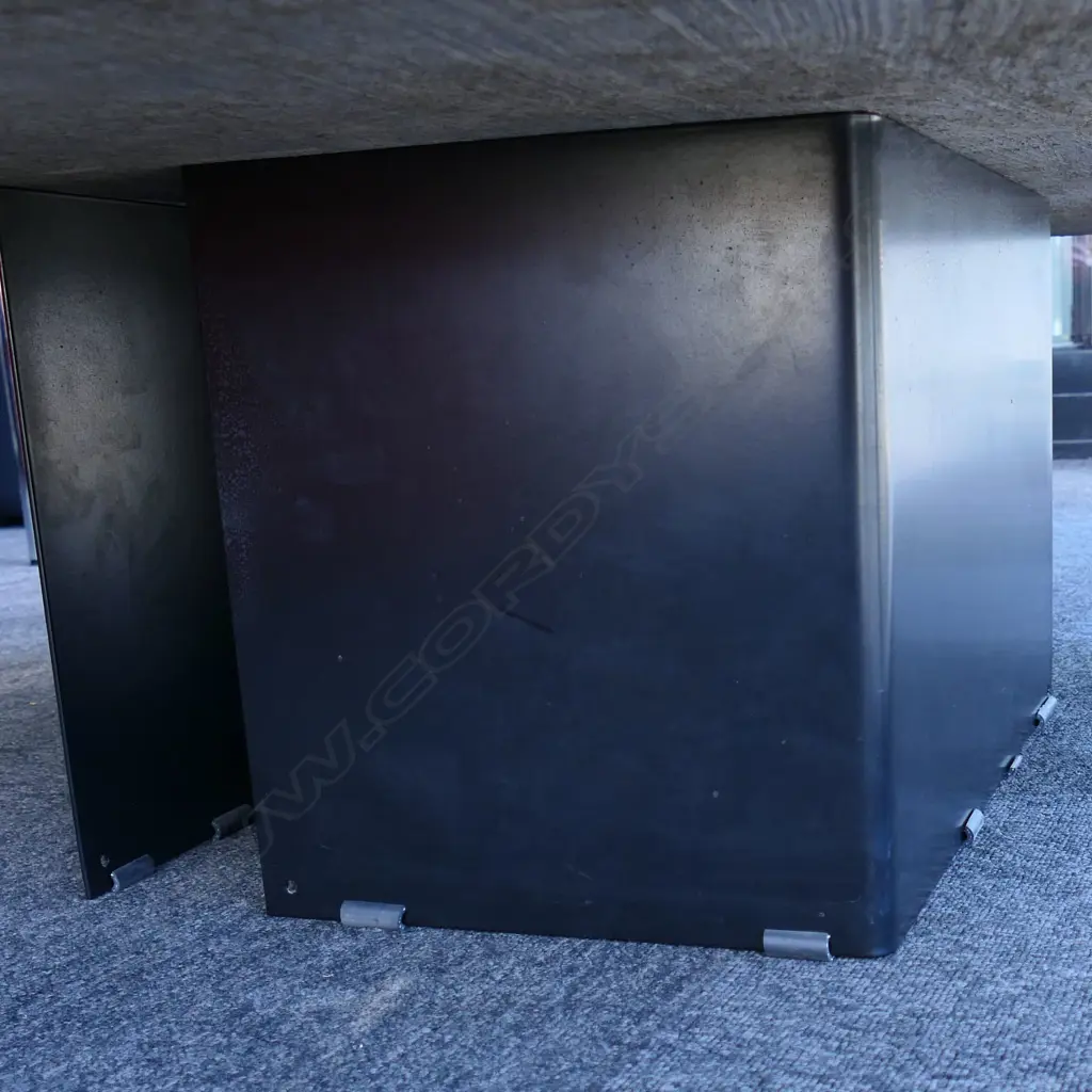 c.1970 PAUL KINGMA (DESIGNER) BLACK SLATE & GEM SET LG COFFEE TABLE, 1200 x 1200 x 380mm Image 1++