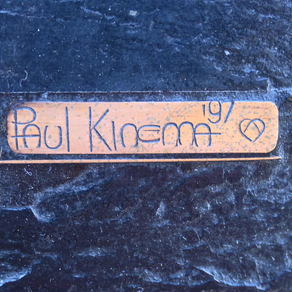 c.1970 PAUL KINGMA (DESIGNER) BLACK SLATE & GEM SET LG COFFEE TABLE, 1200 x 1200 x 380mm Image 1++
