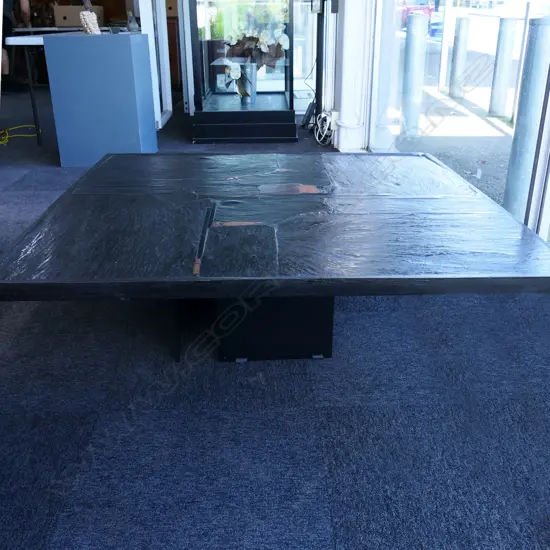 c.1970 PAUL KINGMA (DESIGNER) BLACK SLATE & GEM SET LG COFFEE TABLE, 1200 x 1200 x 380mm