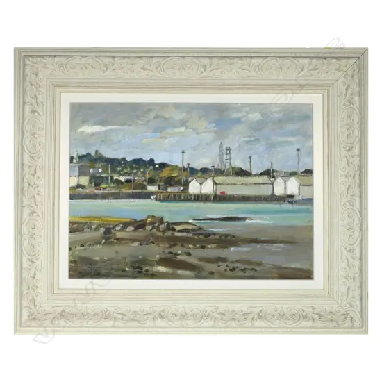 Russell Hollings ‘Onehunga Wharf’ oil on board, signed and dated 2015.