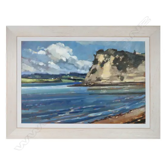 Russell Hollings ‘Cloud And Cliffs Arkles Bay’. oil on board, signed