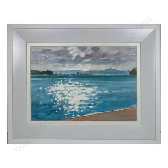 Russell Hollings ‘Morning Dazzle, Mission Bay’ oil on board, signed and dated 2015.