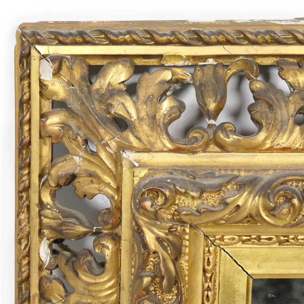 ORNATE GILT FRAMED MIRROR WITH PIERCED ACANTHUS LEAF BORDER, (some losses) 710 x  590mm Image 1++