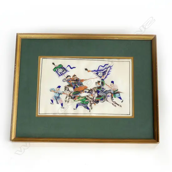ANTIQUE CHINESE PITH PAINTING, BATTLE SCENE, 310 x 190mm