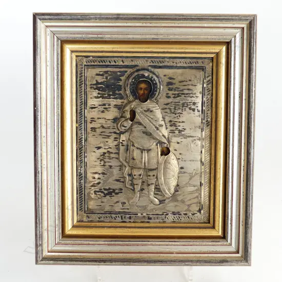 19THC FRAMED RUSSIAN ICON - ST. JOHN - INFO VERSO 'FROM THE ST. PETERSBURG IMPERIAL WORKSHOP', 130 x 100mm