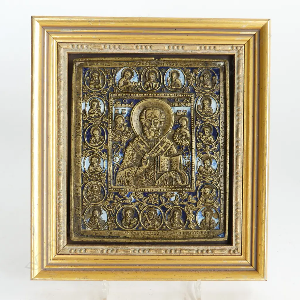 FRAMED VINTAGE RUSSIAN ICON, 150 x 130mm Image 1++