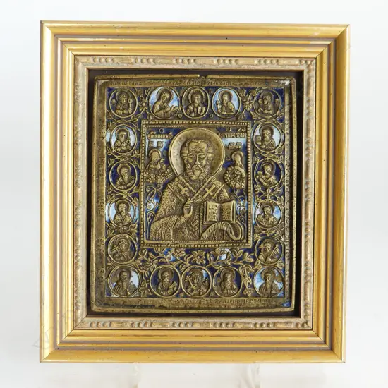 FRAMED VINTAGE RUSSIAN ICON, 150 x 130mm