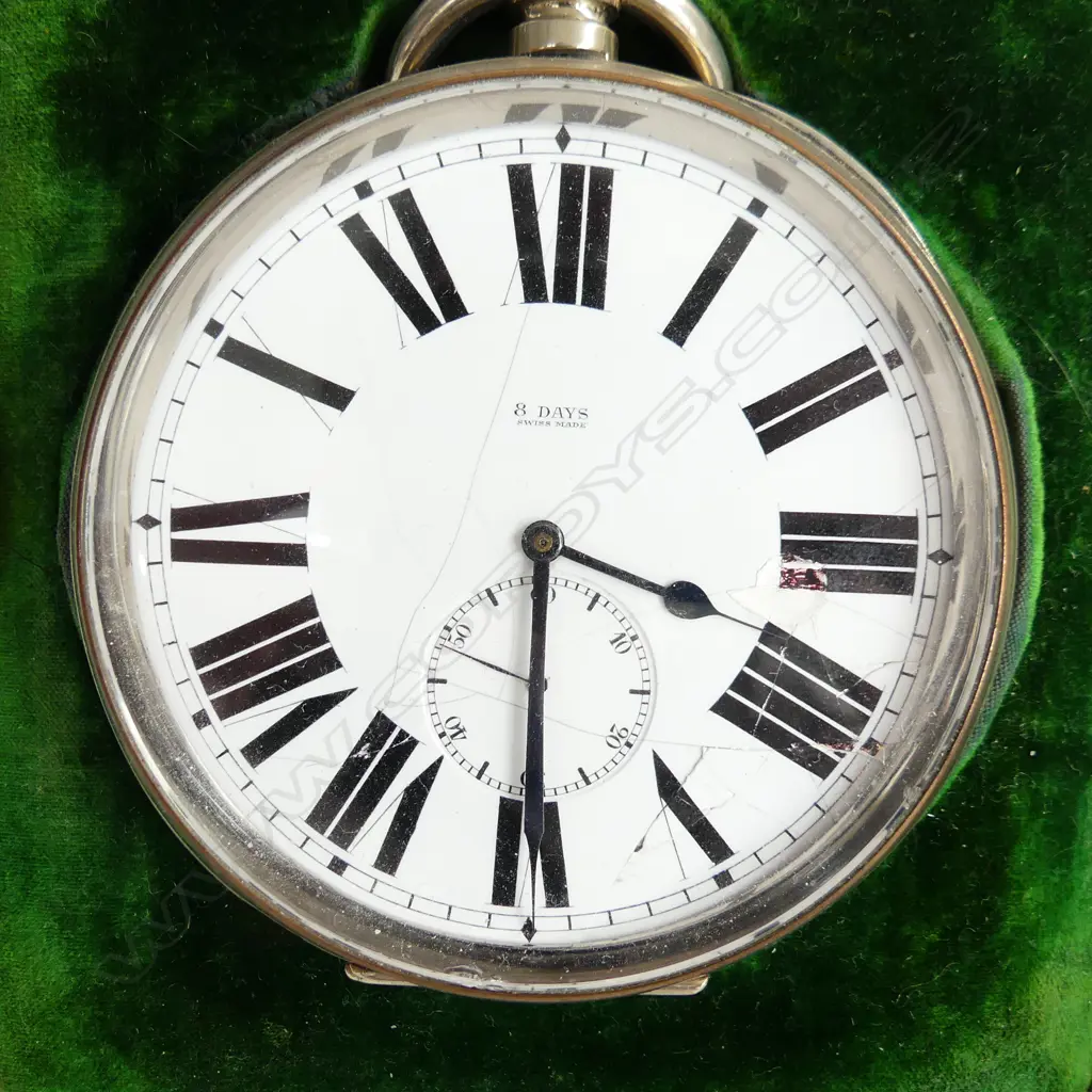 GOLIATH SWISS MADE 8-DAY RAILWAY STYLE POCKET WATCH IN SILVER CASE, WITH BACK STRUT, LONDON 1907 Image 1++