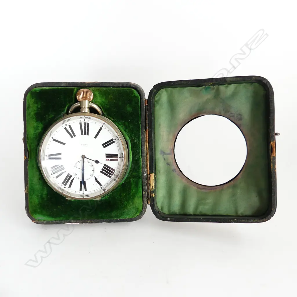 GOLIATH SWISS MADE 8-DAY RAILWAY STYLE POCKET WATCH IN SILVER CASE, WITH BACK STRUT, LONDON 1907 Image 1++
