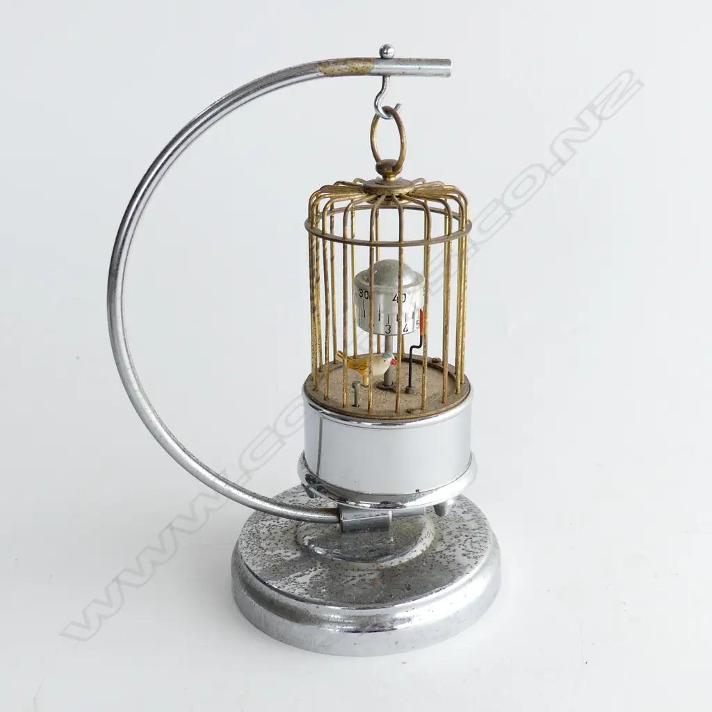 GERMAN KAISER CHROMED BIRD IN CAGE CLOCK, H.200mm (not working) Image 1++