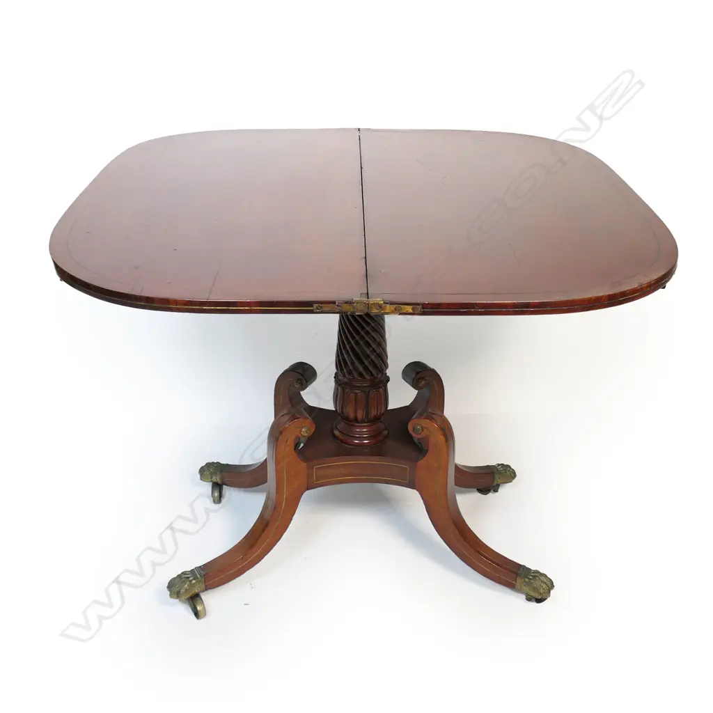 REGENCY MAHOGANY CARD TABLE, BRASS INLAY (slightly lifting) Image 1++