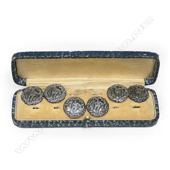 A set of Edwardian silver Walker & Hall buttons,