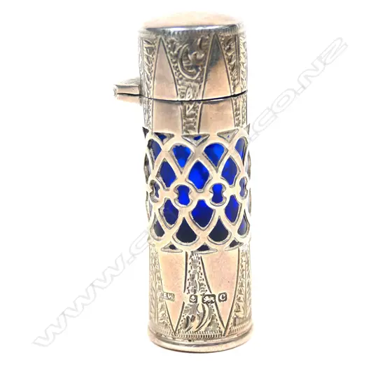 An Edwardian silver and Bristol blue glass scent bottle,