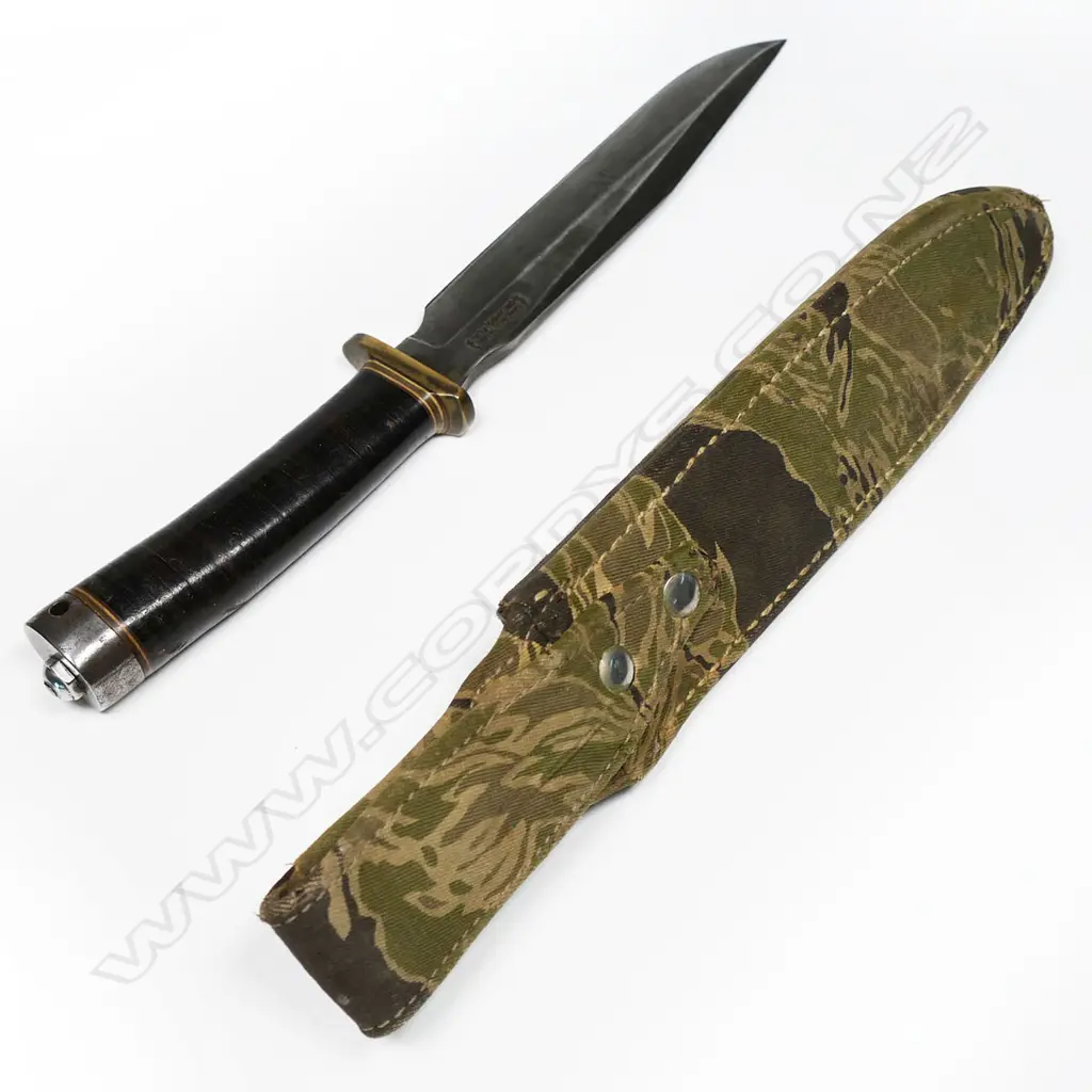 Randall Vietnam era Special Forces knife with tiger stripe scabbard. L.305mm Image 1++