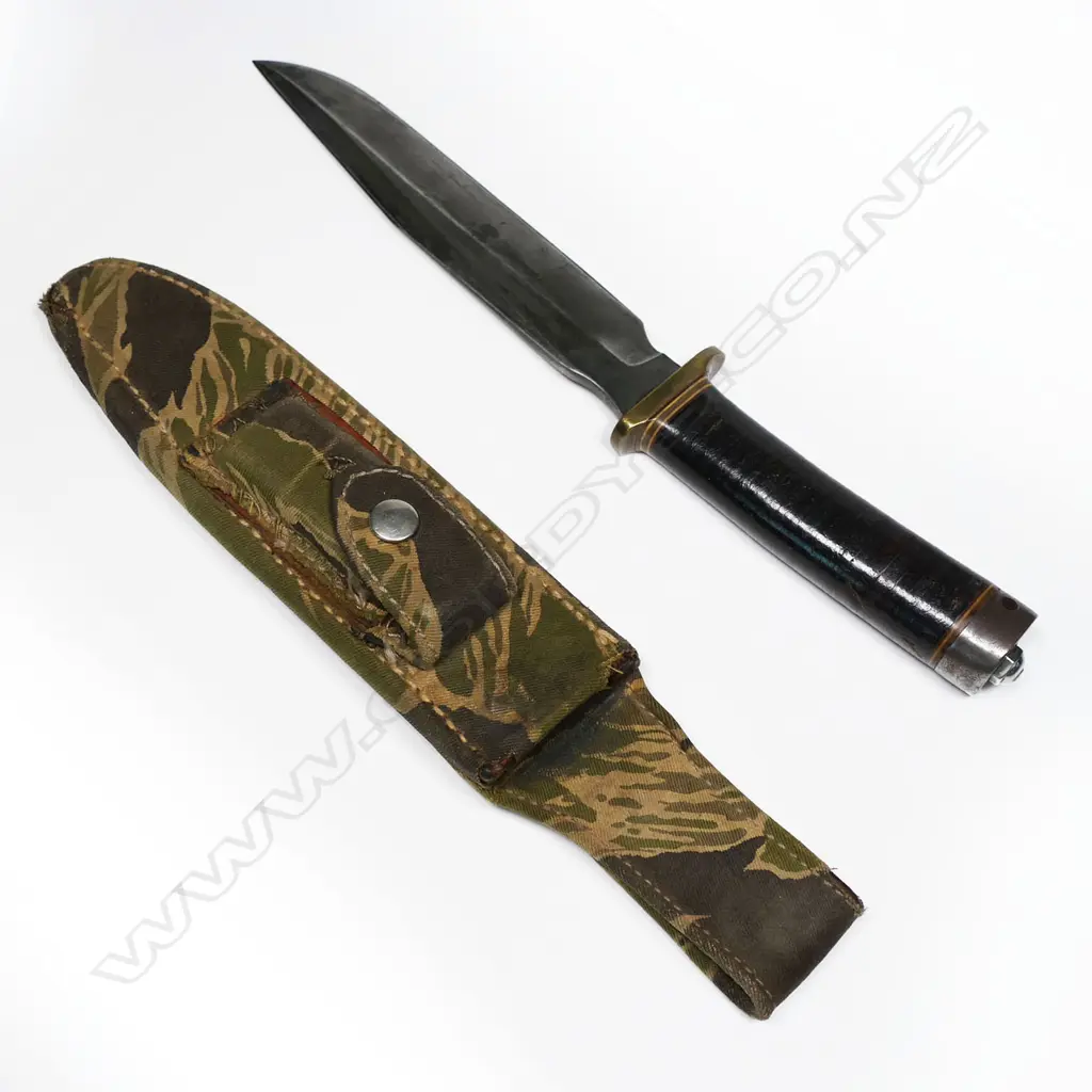 Randall Vietnam era Special Forces knife with tiger stripe scabbard. L.305mm Image 1++