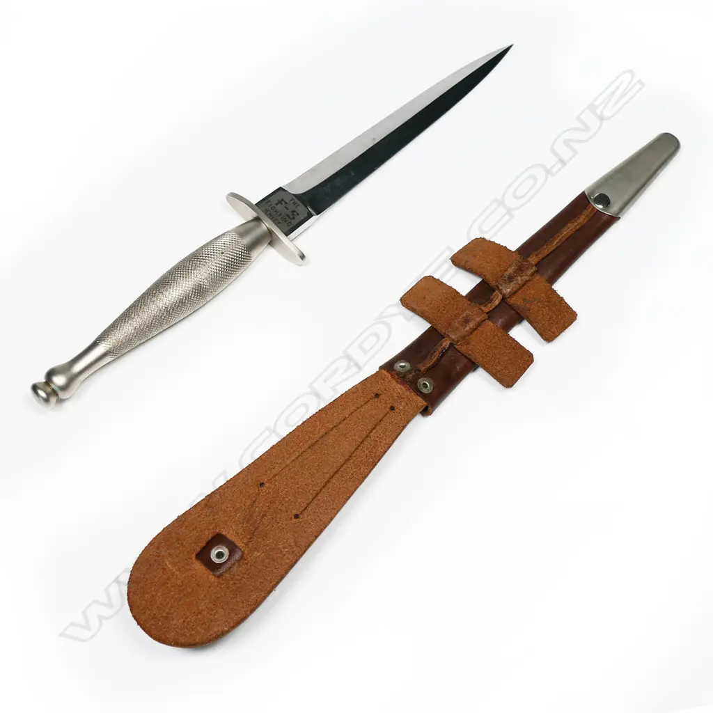 Fairbairn Sykes FS Fighting knife by Wilkinson Sword with leather scabbard. L.293mm Image 1++