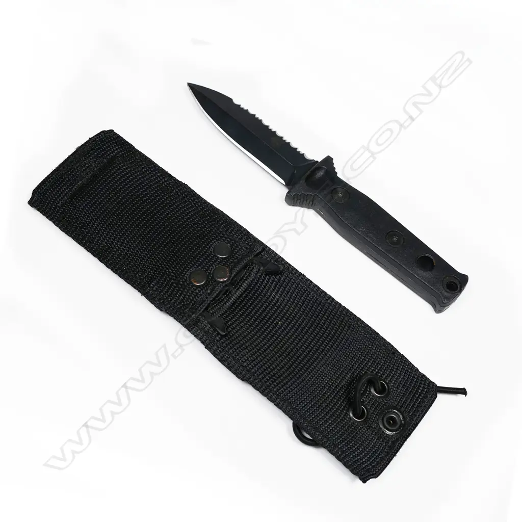 Todd group NZSAS fighting knife with nylon scabbard. L.204mm Image 1++