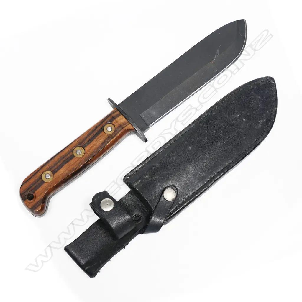 Survival knife similar to British Type D. Made by Viking Norway and with leather scabbard. L.310mm Image 1++