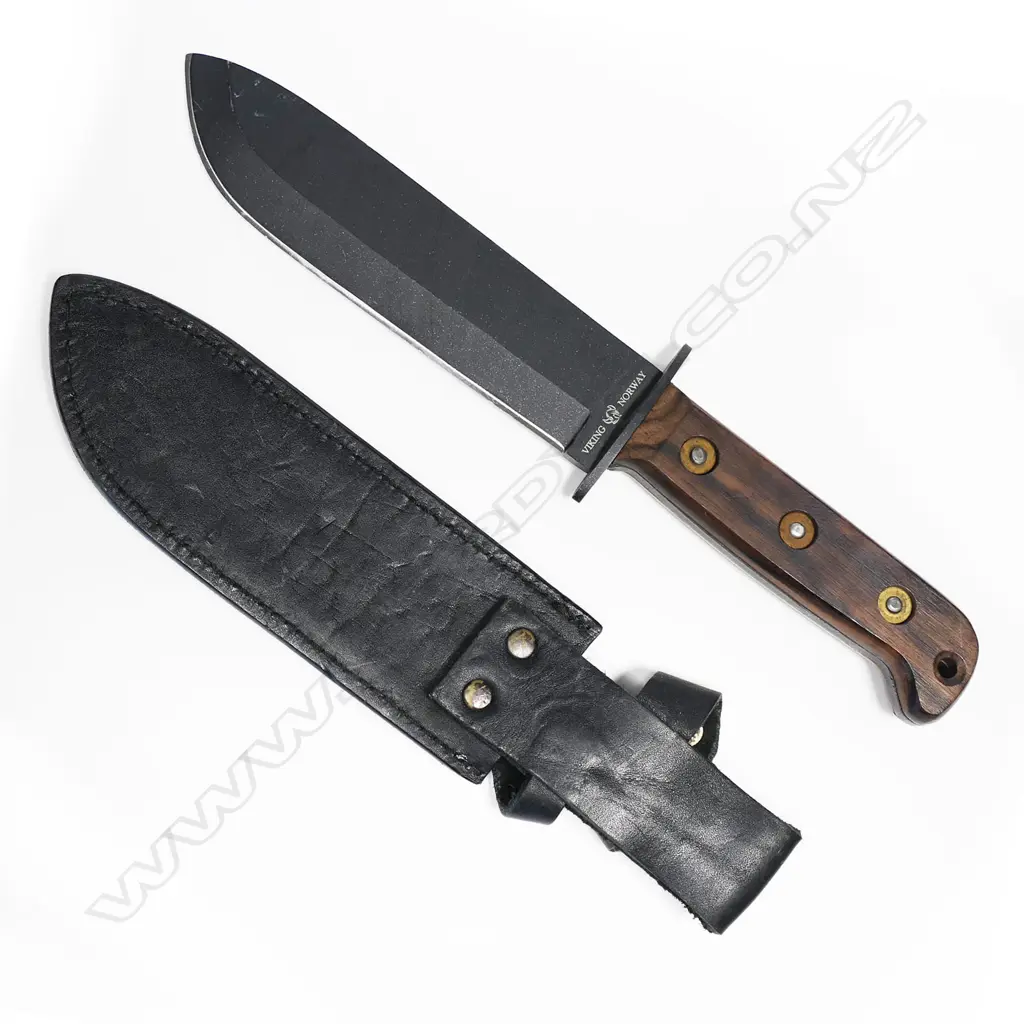 Survival knife similar to British Type D. Made by Viking Norway and with leather scabbard. L.310mm Image 1++