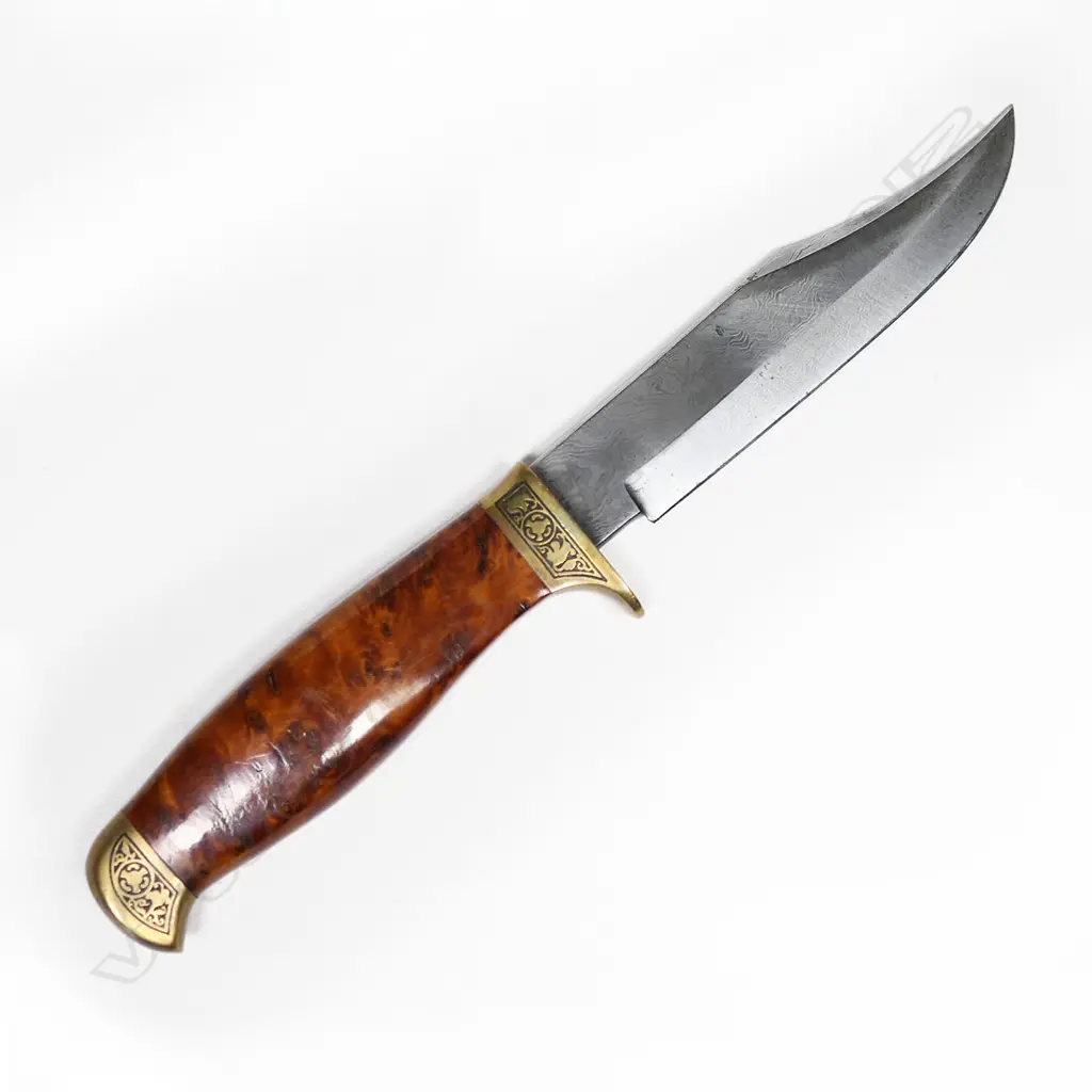 Browning knife with Damascus blade in wooden presentation box. 486/500. No Scabbard. L.235mm Image 1++