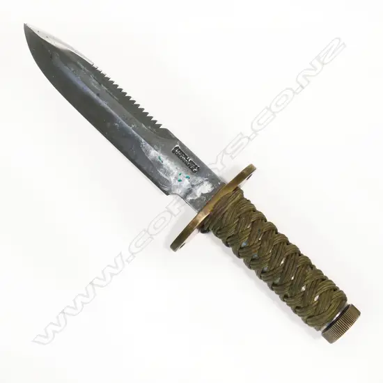 Randall model 18 with cord wrapped handle. No scabbard however has contents in handle tube. L.310mm