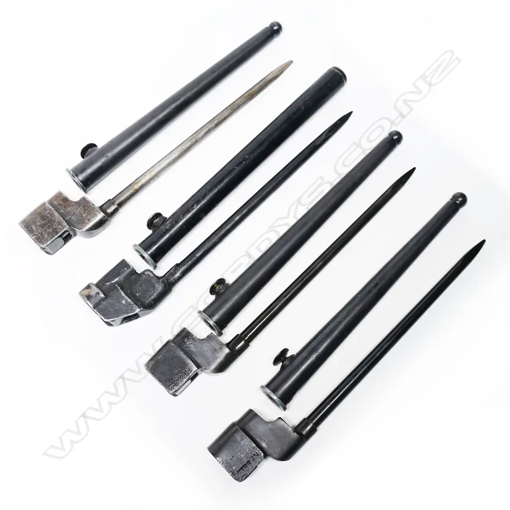 Collection of four No.4 MK II spike bayonets with scabbards. L.250mm Image 1++