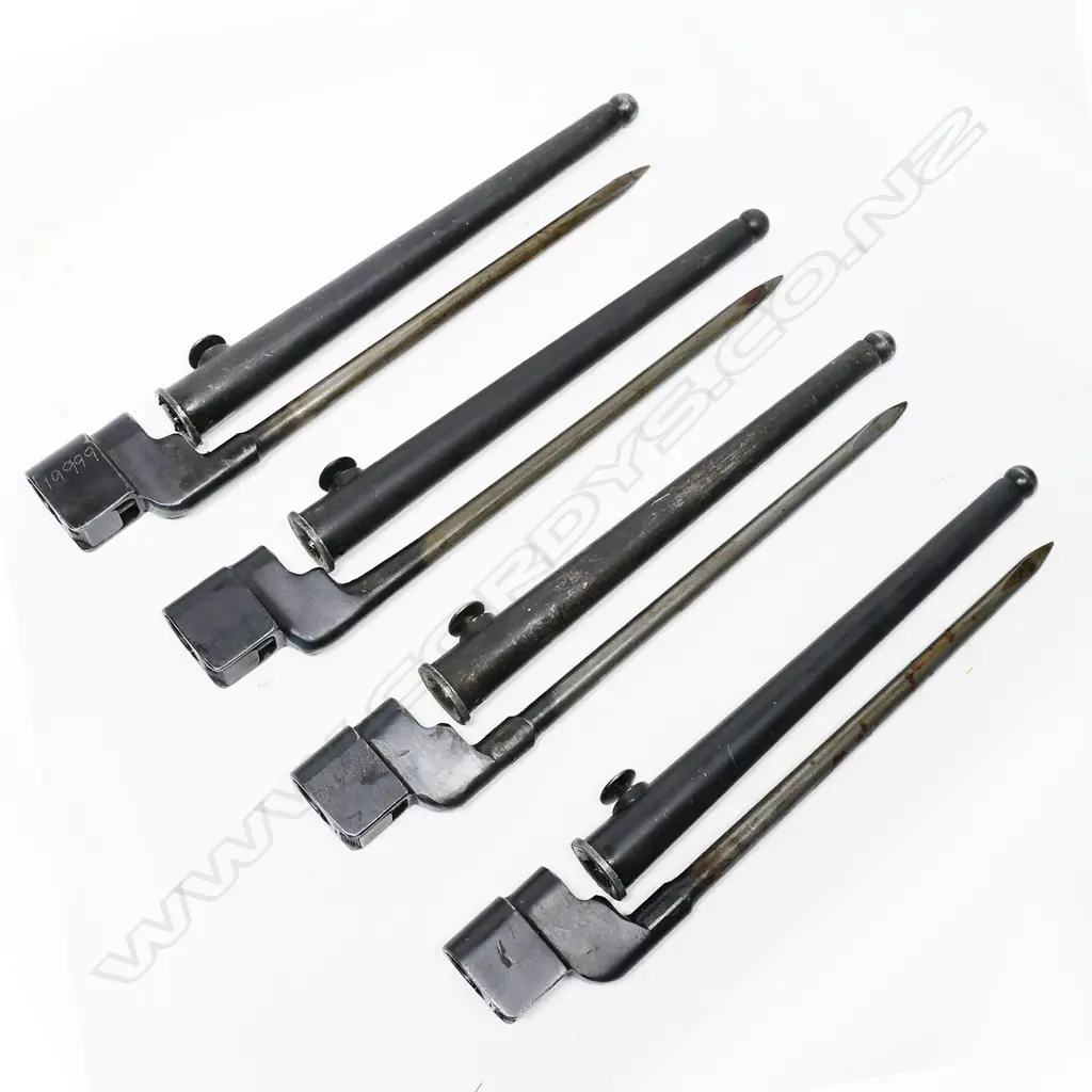Collection of four No.4 MK II spike bayonets with scabbards. L.250mm Image 1++