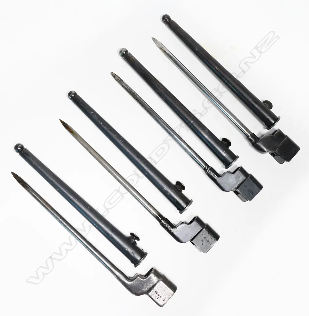 Collection of four No.4 MK II spike bayonets with scabbards. L.250mm Image 1++